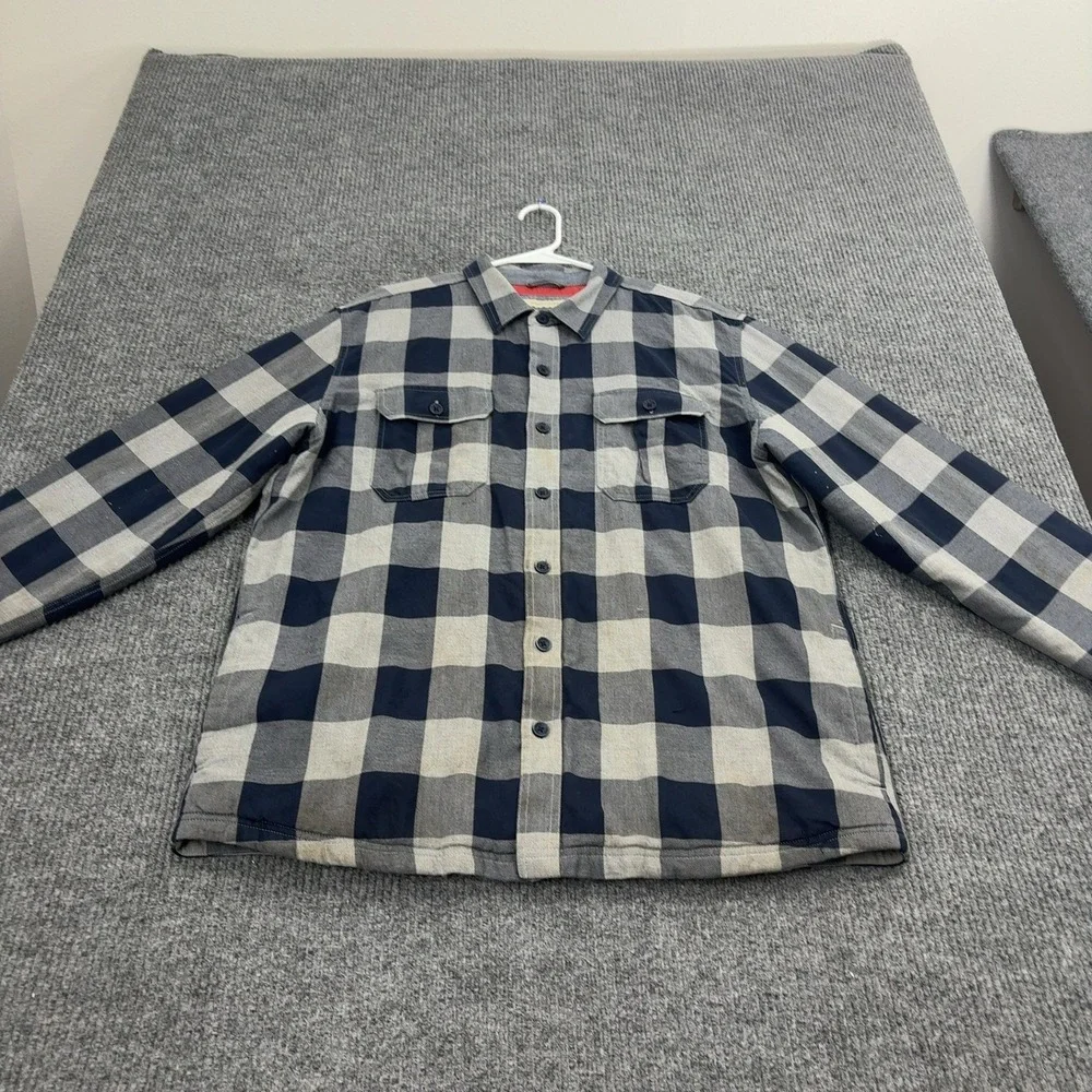 LL Bean Shirt Jacket Mens XL Gray Cotton Quilted Buffalo Plaid Flannel Outdoor